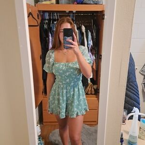 Amazon Women's Mini Romper - Light Green Floral